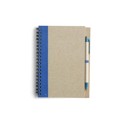 Libreta De Notas Con Tapas De Carton Reciclado, Boligrafo De Material Reciclado Y Biodegradable. Azul Royal