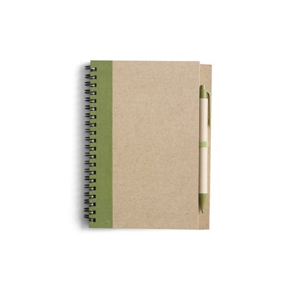 Libreta De Notas Con Tapas De Carton Reciclado, Boligrafo De Material Reciclado Y Biodegradable. Verde Grass