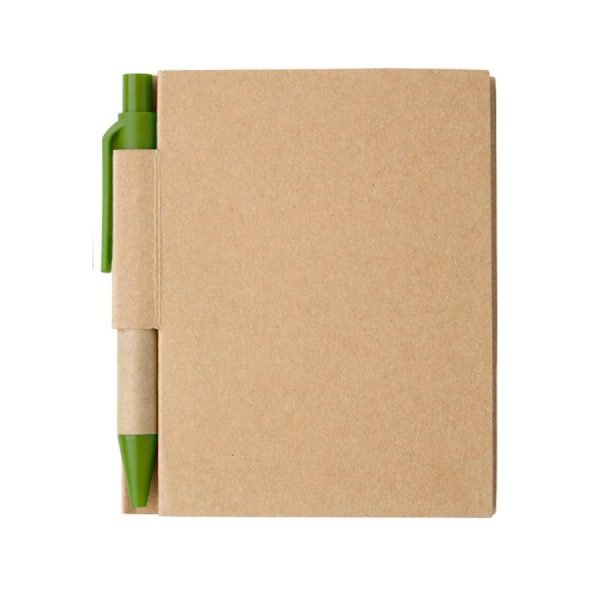 PequeÑo Bloc De Notas De Carton De 80 Hojas Lineadas Y Boligrafo A Juego Con Escritura Negra. Verde Grass