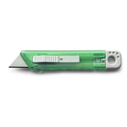 Cutter Transparente Con Retroceso Automatico De Seguridad. Verde Grass